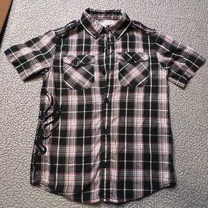 Helix Plaid Button Up Short Sleeve Shirt Gray And Black Little Boys Size Medium